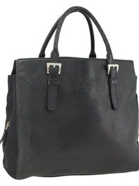 PRADA Hand Bag Leather Brown Silver Auth ka2897